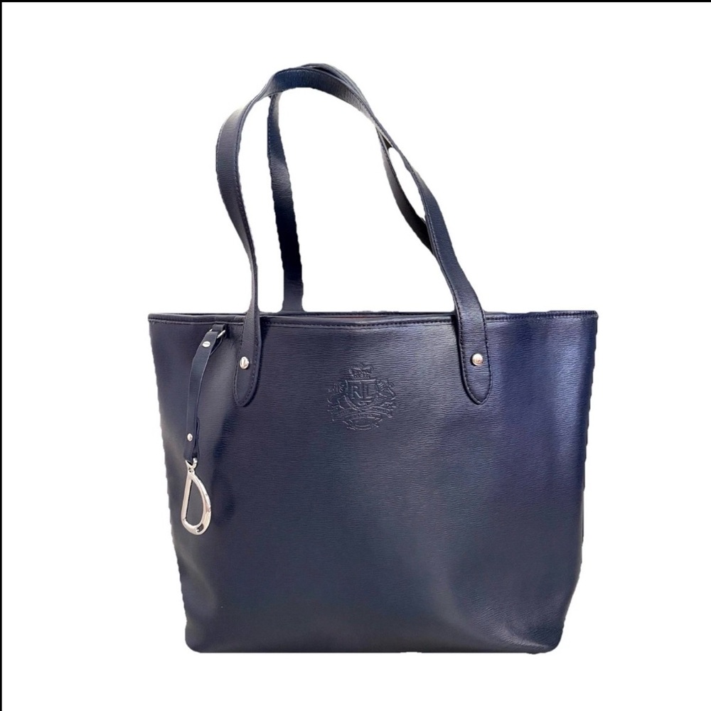 LAUREN RALPH LAUREN Sloan Street Tote in Navy Blue Saffiano Leather- Open Top
